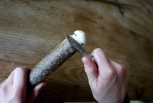 Holzschnitzen für Anfänger: Hier runden wir ein Ende vom Ast mit dem Taschenmesser ab.  Foto (c) kinderoutdoor.de