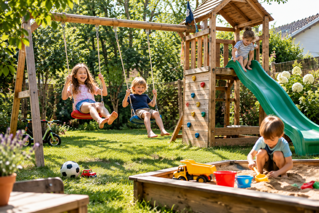 Spielplatz im eigenen Garten planen: Was Eltern über Fallschutz und Sicherheit wissen sollten