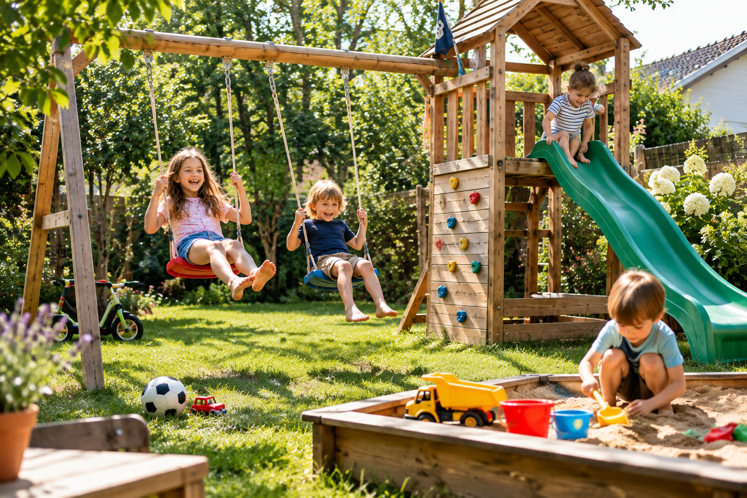 Spielplatz im eigenen Garten planen: Was Eltern über Fallschutz und Sicherheit wissen sollten